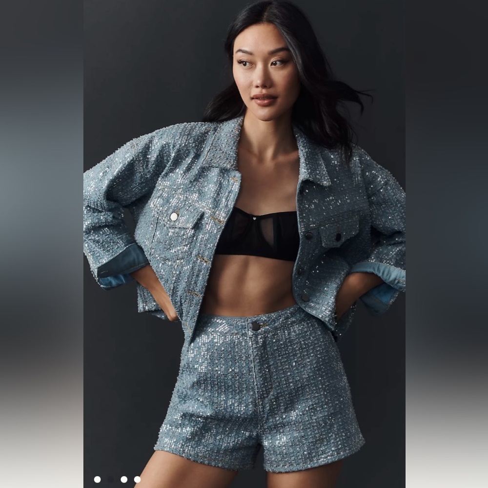 Women's Blue Tweed sequin shorts from Anthropologie - Picture 4 of 7